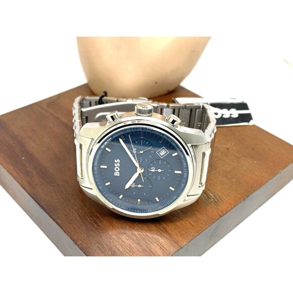 Hugo Boss Men's Watch 1514007 Quartz Chronograph Blue Dial Silver Steel 44mm - Picture 8 of 14